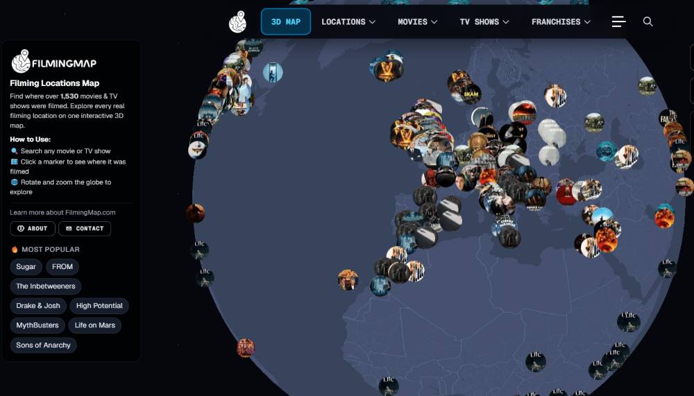 Screenshot della home page del sito filmingmap.com